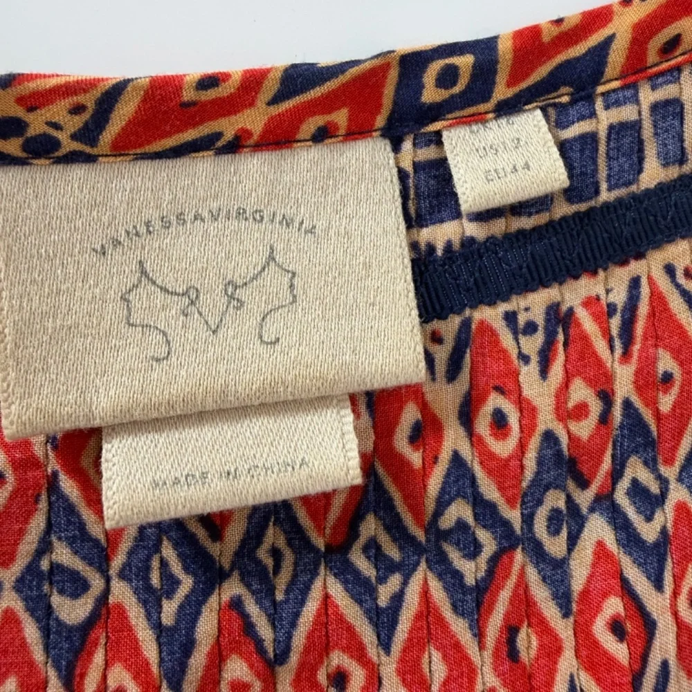 Anthropologie Vanessa Virginia Elephant Tribal Pintuck‎ Boho Peasant Top Size 12